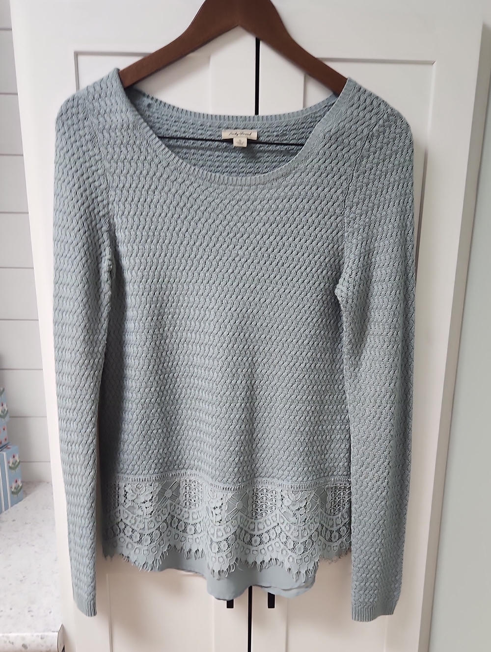 Lucky Brand Light Blue Scoop-Neck Sweater with Lace Hem